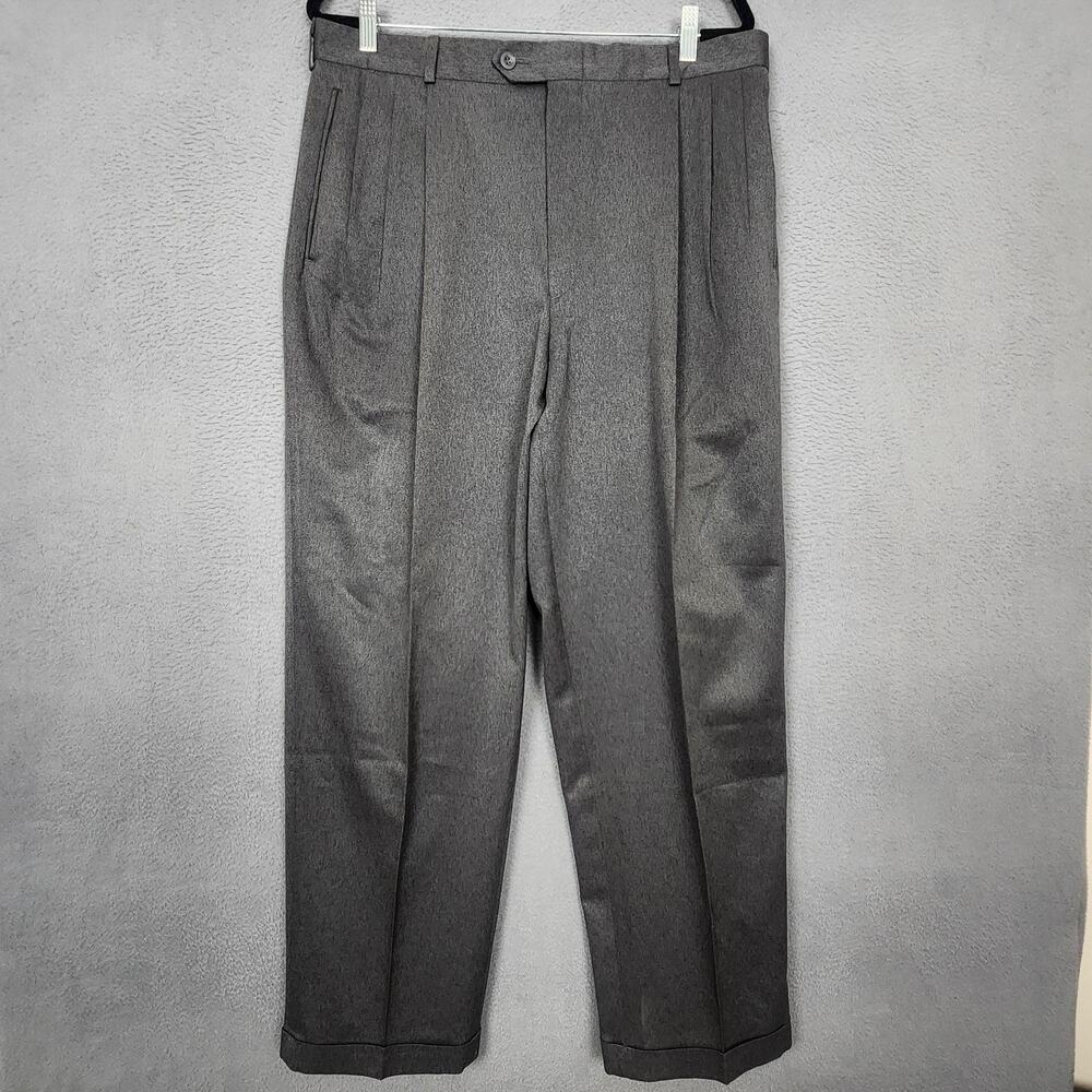 Slates Pants Mens 36x31 Gray Microfiber Pleated Dress Cuffed Classic Made USA
